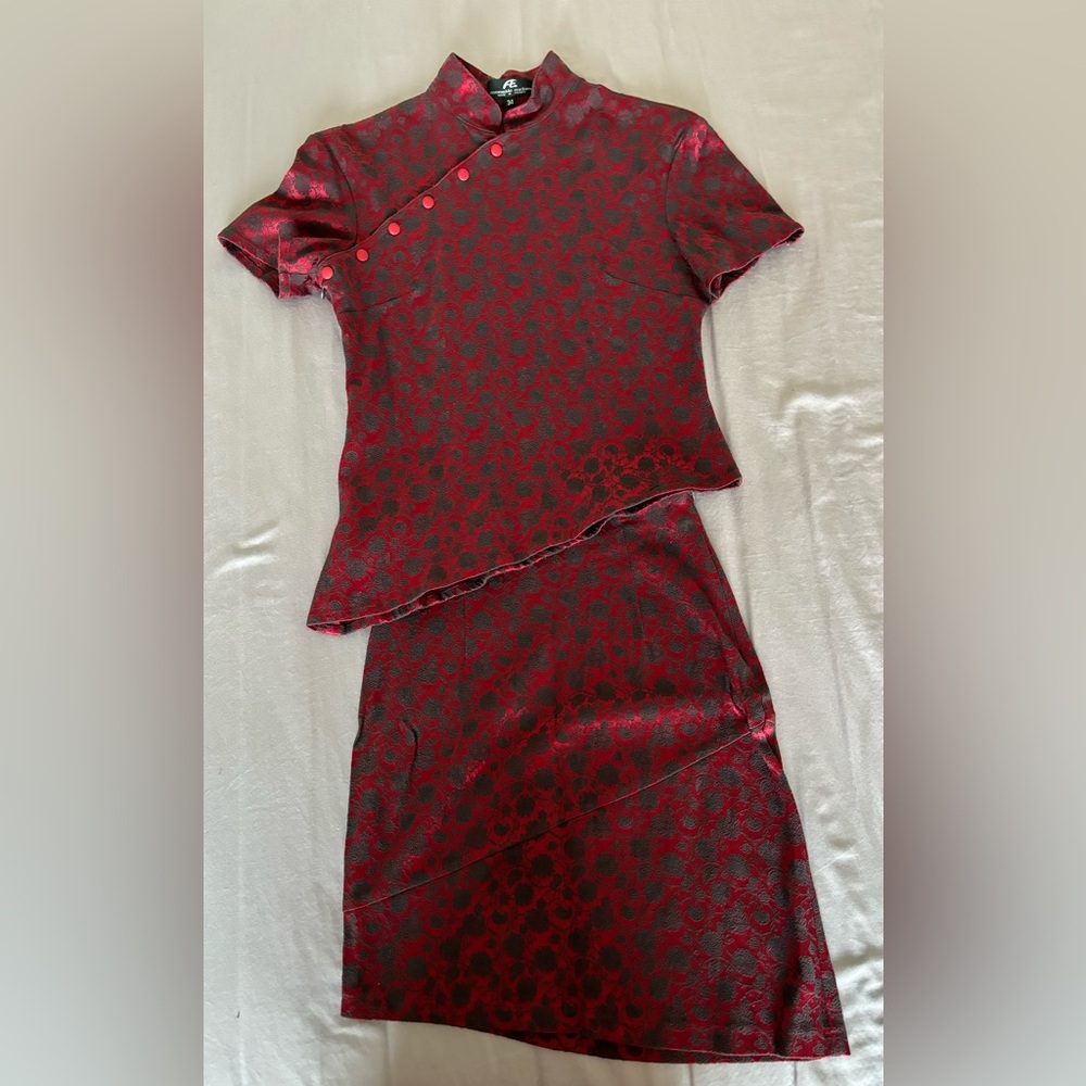 Red Asian Cheongsam Inspired Top and Bottom